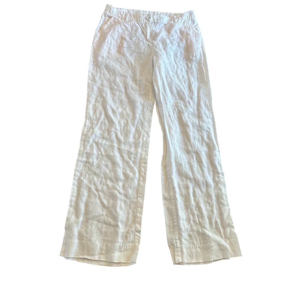 Garnet Hill white 100%‎ linen casual pants straight leg size 8